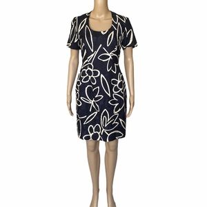 Claude Rap Paris navy blue silk jacquard sheath dress XS